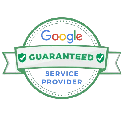 Frame_1-removebg-preview Google Guaranteed Service Provider badge with green check marks and a ribbon design.
